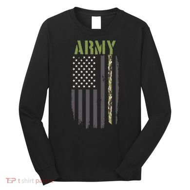Army Veteran Thin Camo Line Flag Long Sleeve Shirt