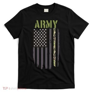 Army Veteran Thin Camo Line Flag T-Shirt