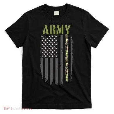 Army Veteran Thin Camo Line Flag T-Shirt