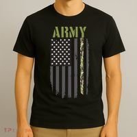 Army Veteran Thin Camo Line Flag T-Shirt thumb 3