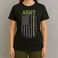 Army Veteran Thin Camo Line Flag T-Shirt thumb 4