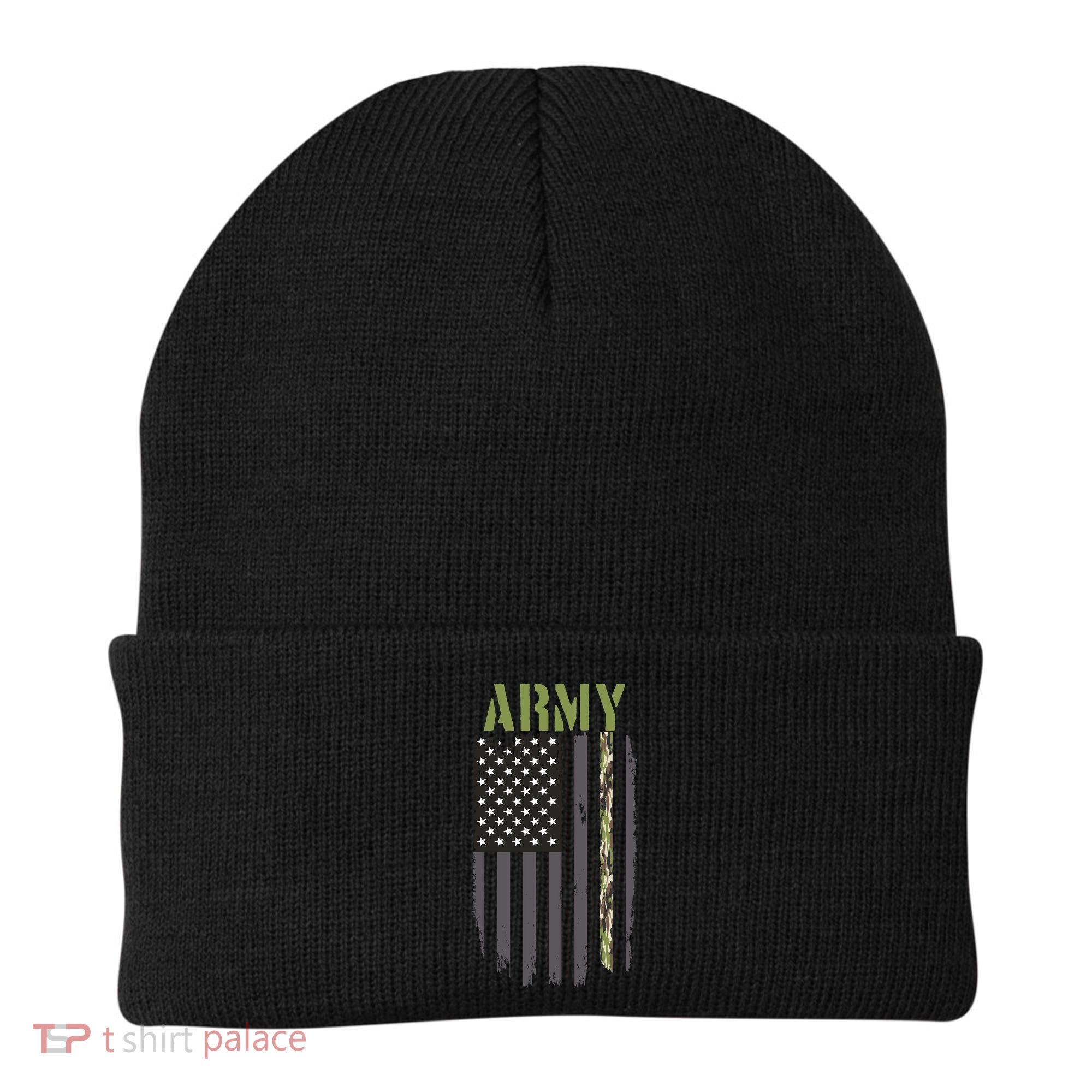 Army Veteran Thin Camo Line Flag Beanie