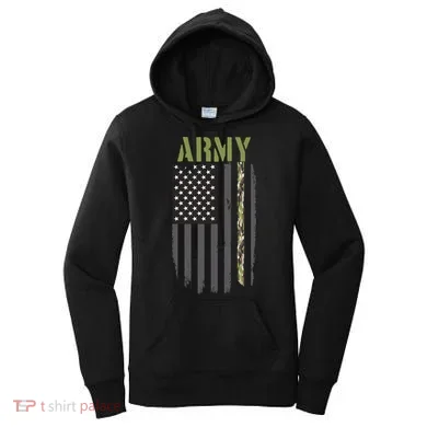 Army Veteran Thin Camo Line Flag Women's Hoodie