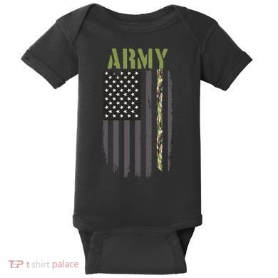 Army Veteran Thin Camo Line Flag Baby Bodysuit