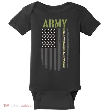 Army Veteran Thin Camo Line Flag Baby Bodysuit
