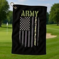 Army Veteran Thin Camo Line Flag Golf Towel thumb 1