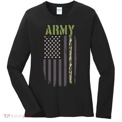 Army Veteran Thin Camo Line Flag Women's Long Sleeve Shirt