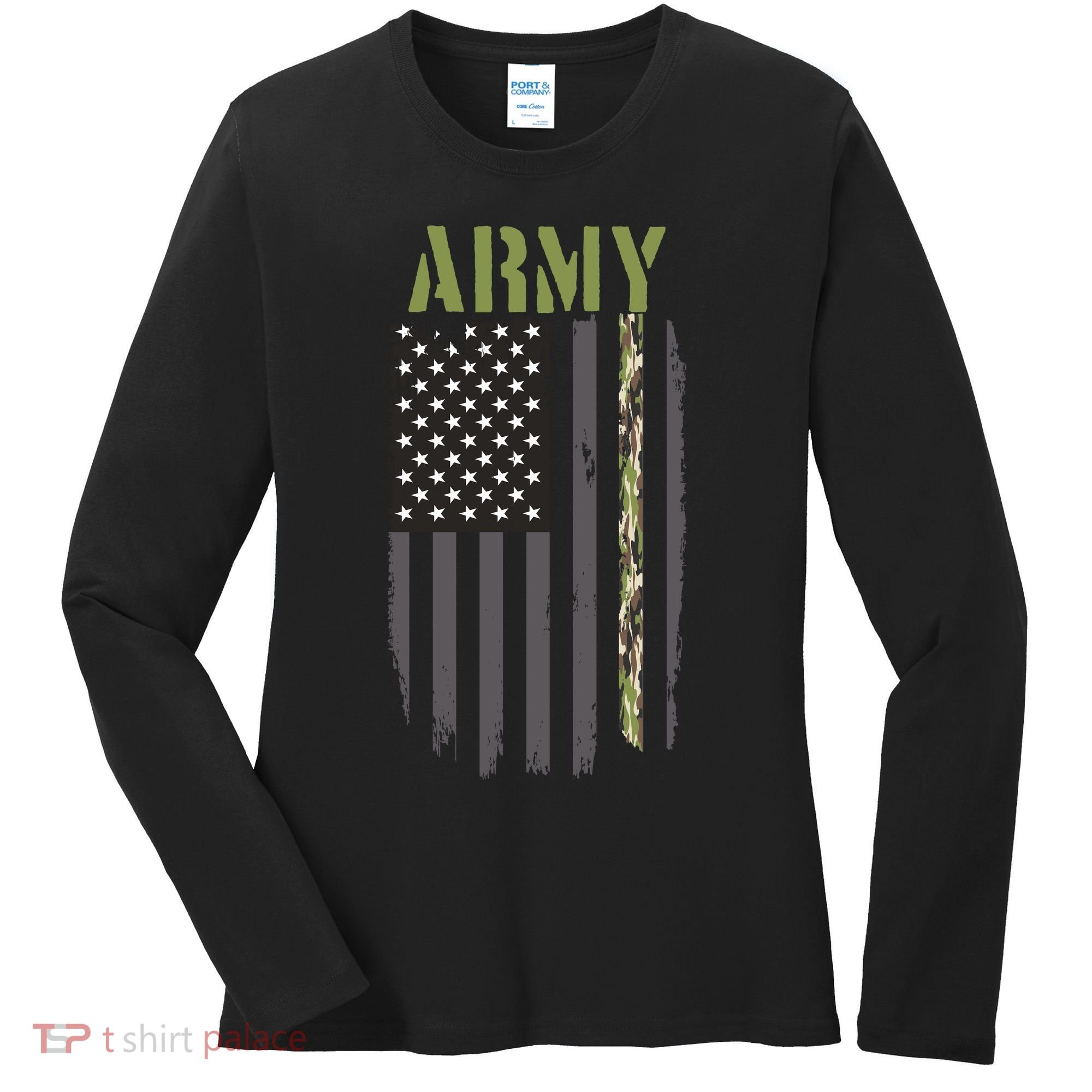 Army Veteran Thin Camo Line Flag Women's Long Sleeve Shirt