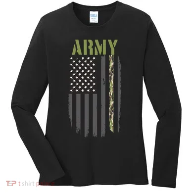 Army Veteran Thin Camo Line Flag Women's Long Sleeve Shirt