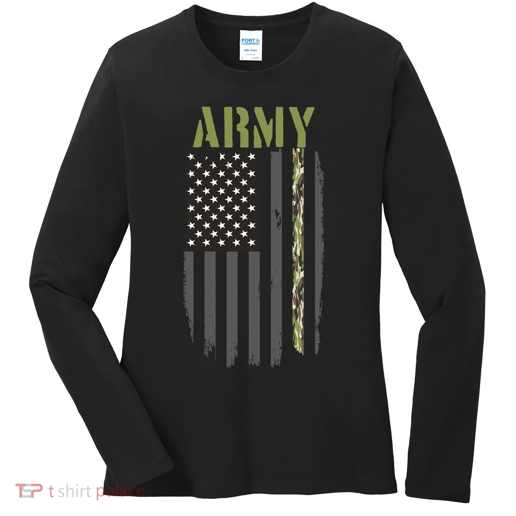 Army Veteran Thin Camo Line Flag Women's Long Sleeve Shirt