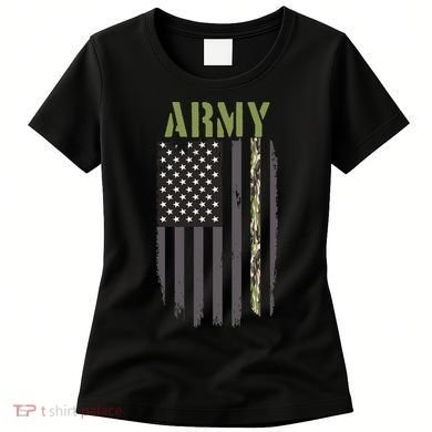 Army Veteran Thin Camo Line Flag Women's T-Shirt