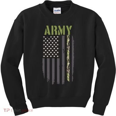 Army Veteran Thin Camo Line Flag Kids Sweatshirt