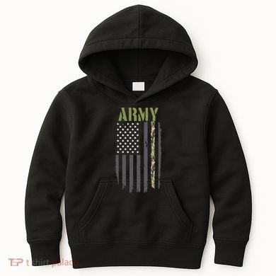 Army Veteran Thin Camo Line Flag Kids Hoodie