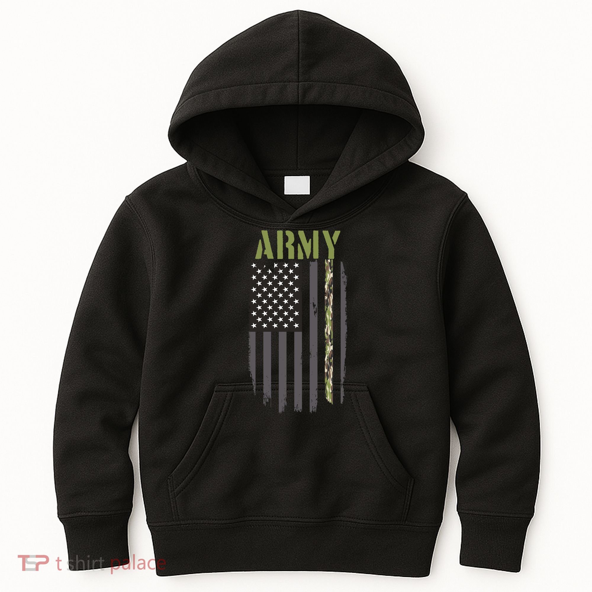 Army Veteran Thin Camo Line Flag Kids Hoodie