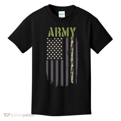 Army Veteran Thin Camo Line Flag Kids T-Shirt