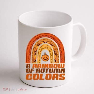 A Rainbow Of Autumn Colors Halloween Pumpkin Coffee Mug back