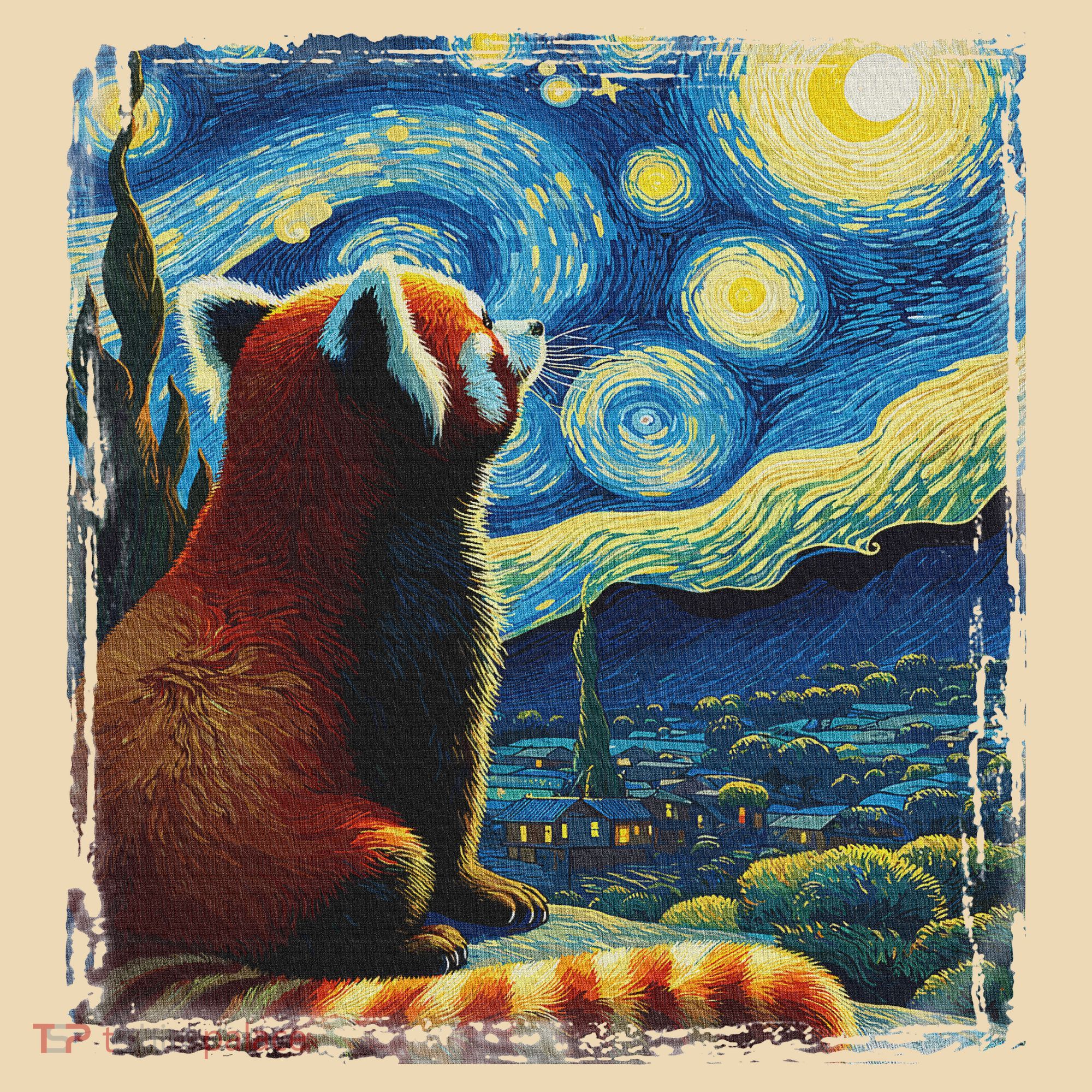Artistic Red Panda Van Gogh Starry Night Red Panda Tote Bag