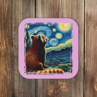 Artistic Red Panda Van Gogh Starry Night Red Panda Coaster