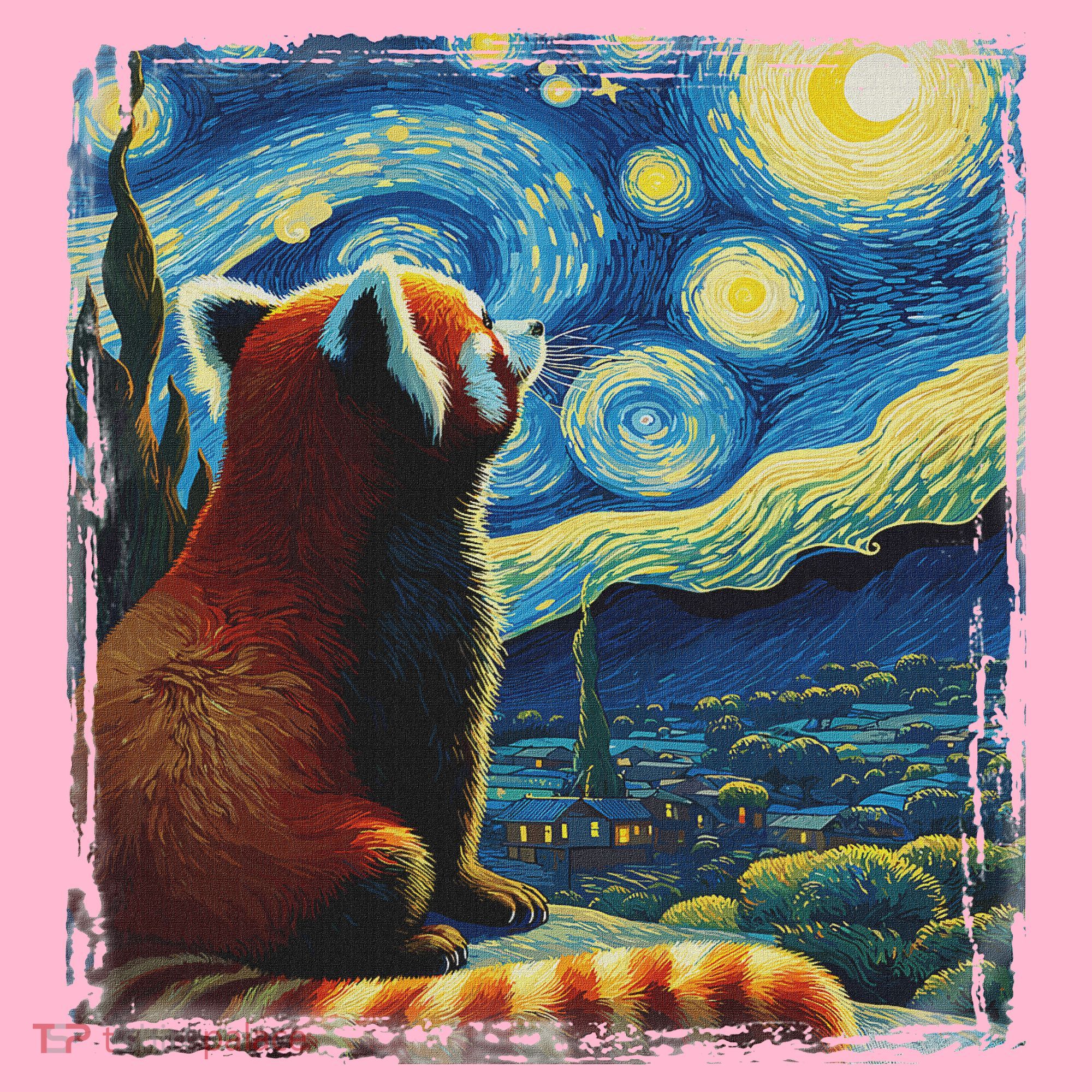 Artistic Red Panda Van Gogh Starry Night Red Panda Coaster