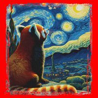 Artistic Red Panda Van Gogh Starry Night Red Panda Santa Hat thumb 1