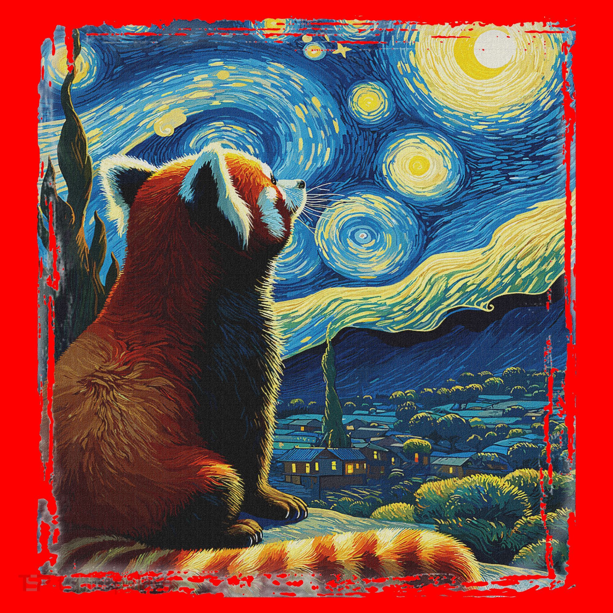 Artistic Red Panda Van Gogh Starry Night Red Panda Santa Hat
