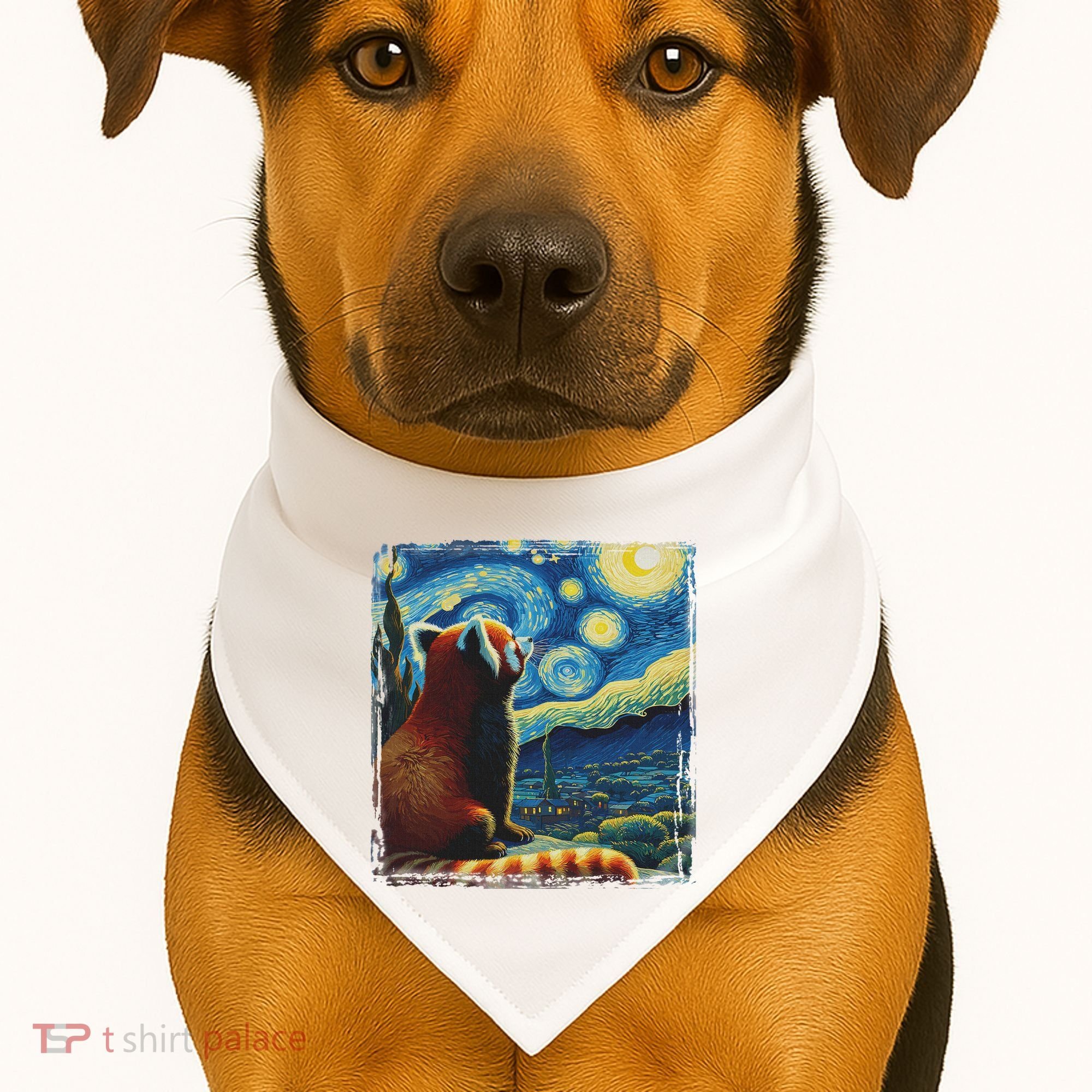 Artistic Red Panda Van Gogh Starry Night Red Panda USA-Made Doggie Bandana