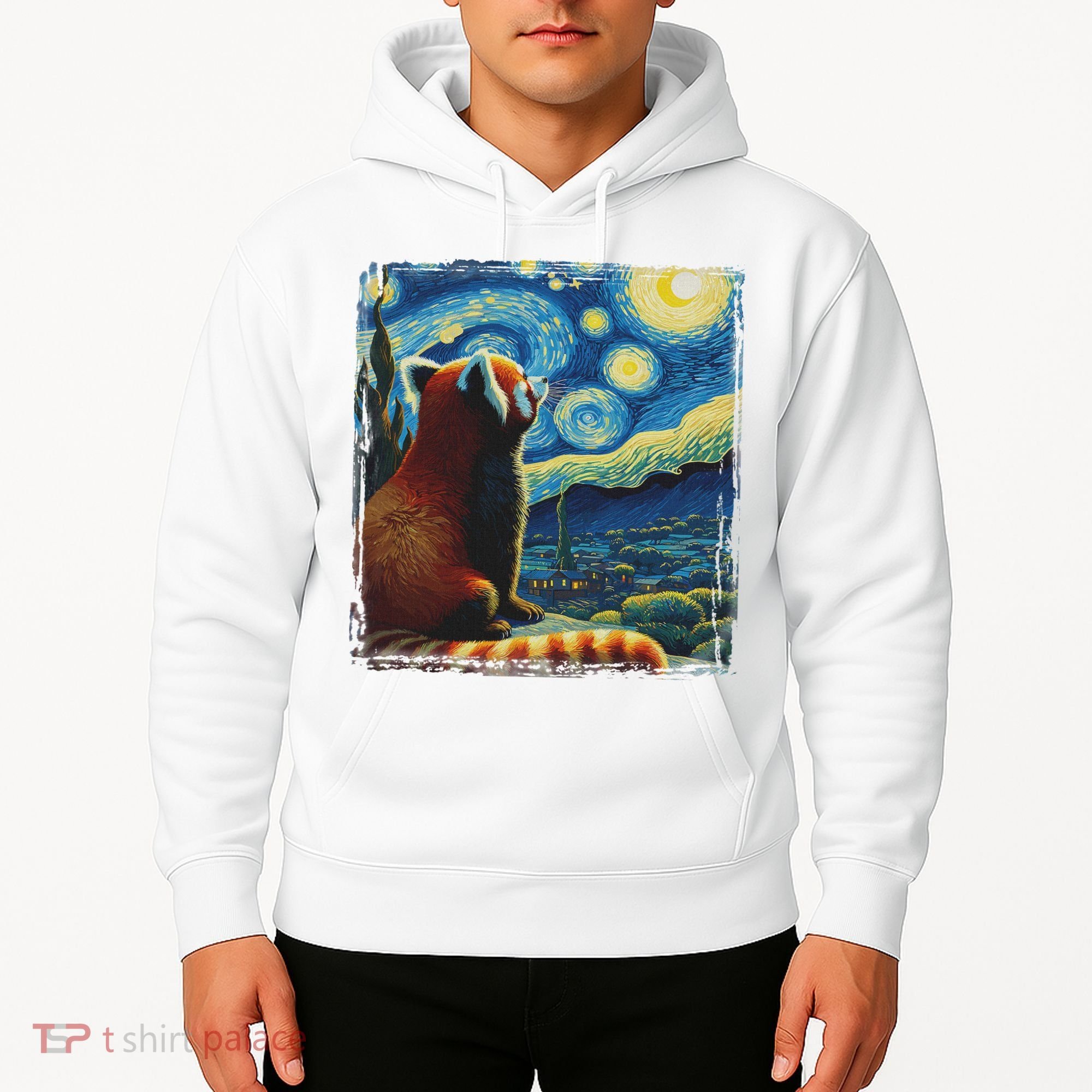 Artistic Red Panda Van Gogh Starry Night Red Panda Hoodie
