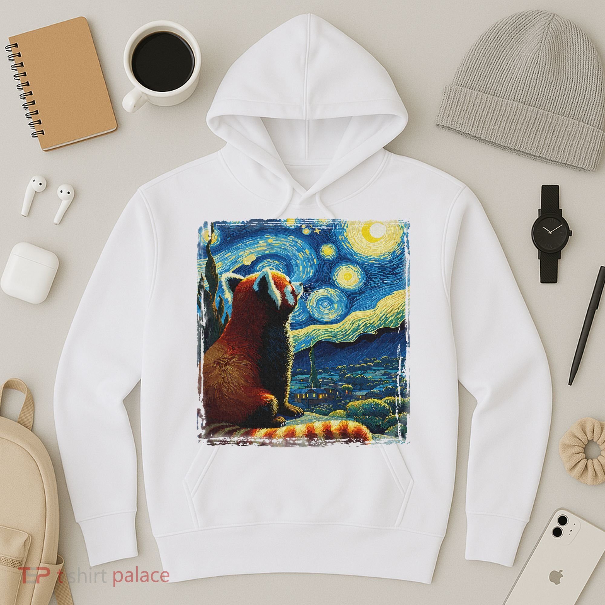 Artistic Red Panda Van Gogh Starry Night Red Panda Hoodie
