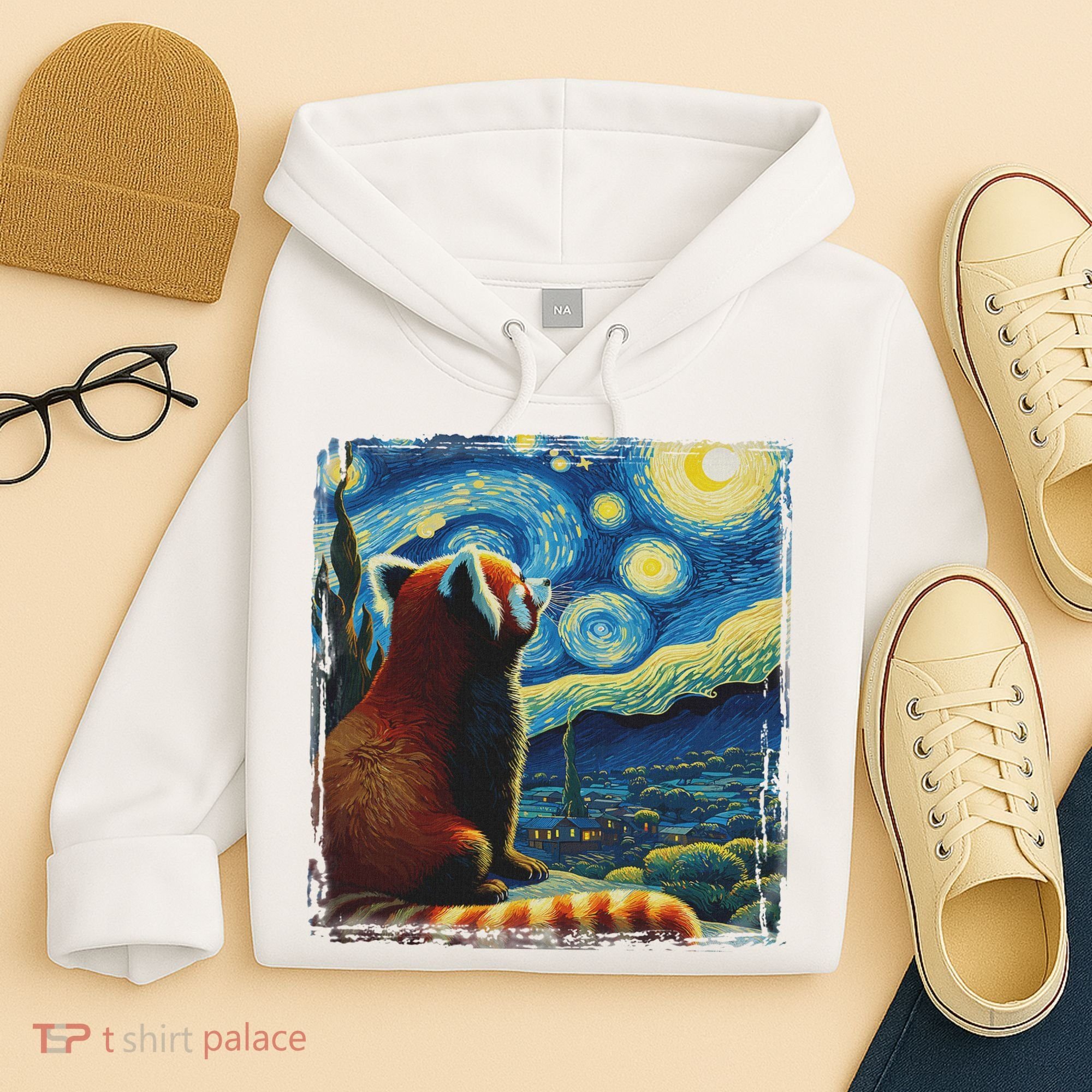 Artistic Red Panda Van Gogh Starry Night Red Panda Hoodie