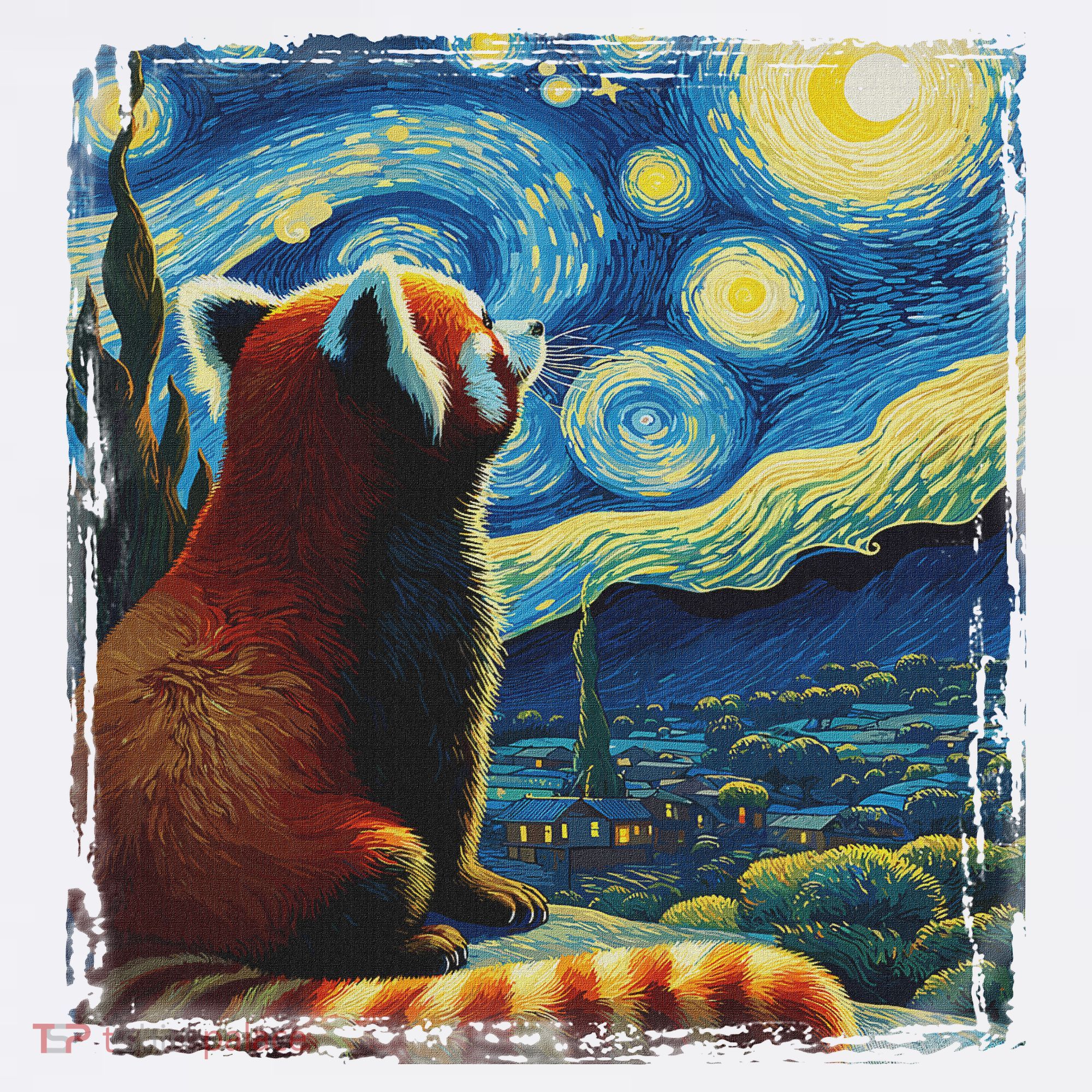 Artistic Red Panda Van Gogh Starry Night Red Panda Long Sleeve Shirt