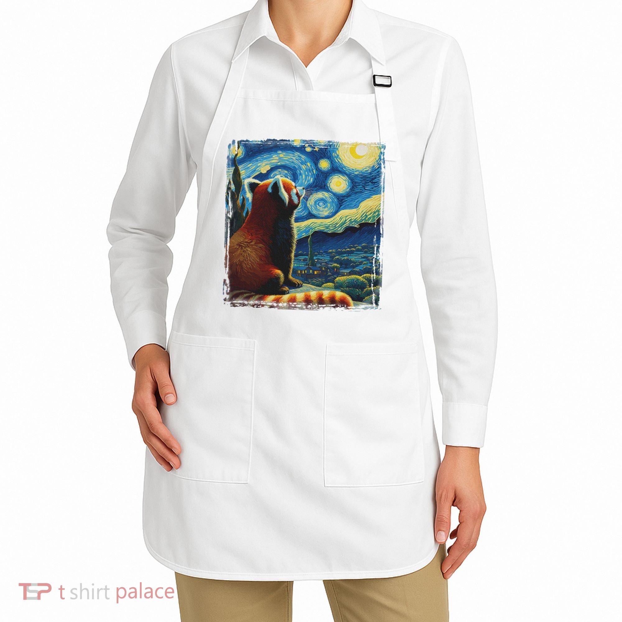Artistic Red Panda Van Gogh Starry Night Red Panda Apron