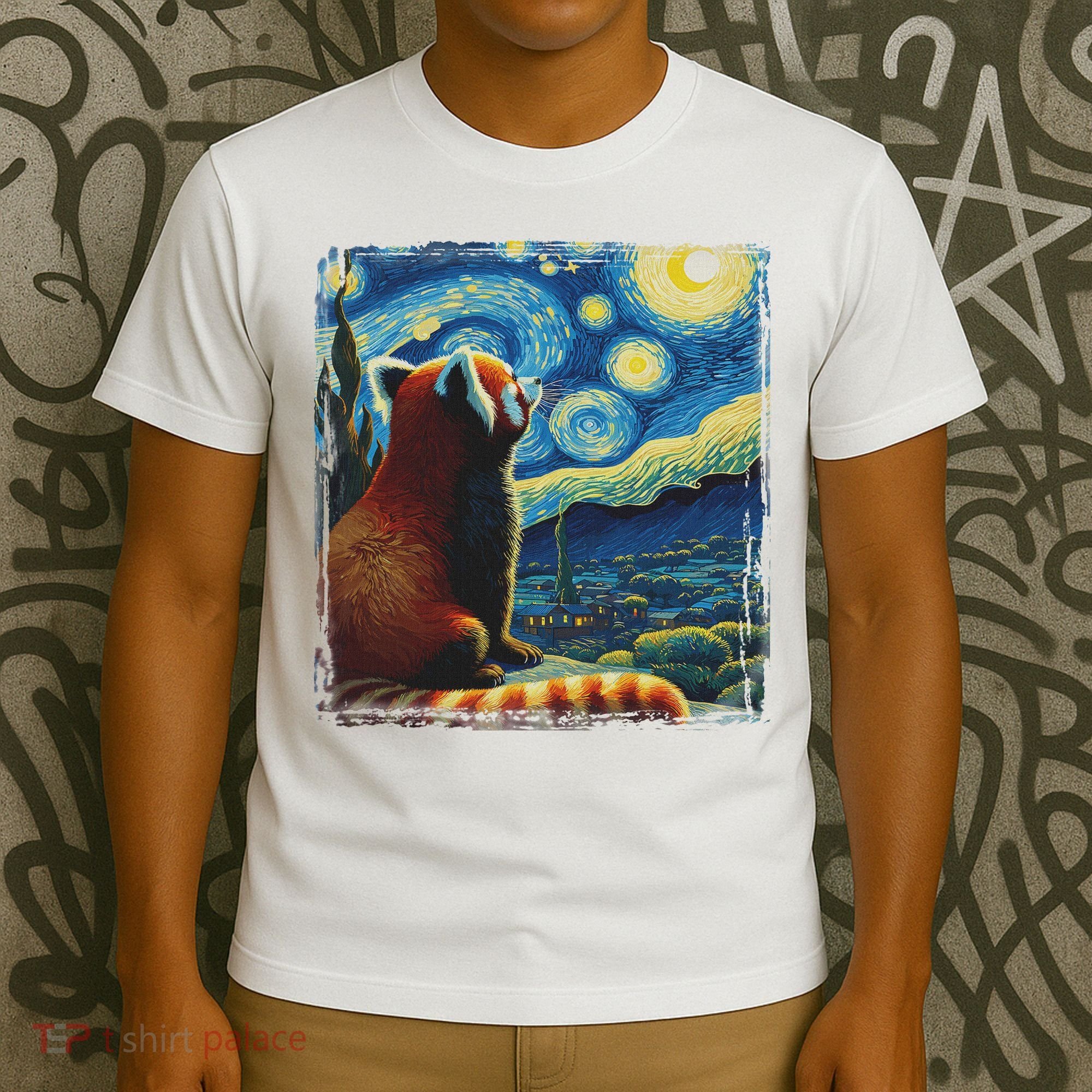 Artistic Red Panda Van Gogh Starry Night Red Panda T-Shirt