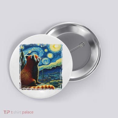 Artistic Red Panda Van Gogh Starry Night Red Panda Button