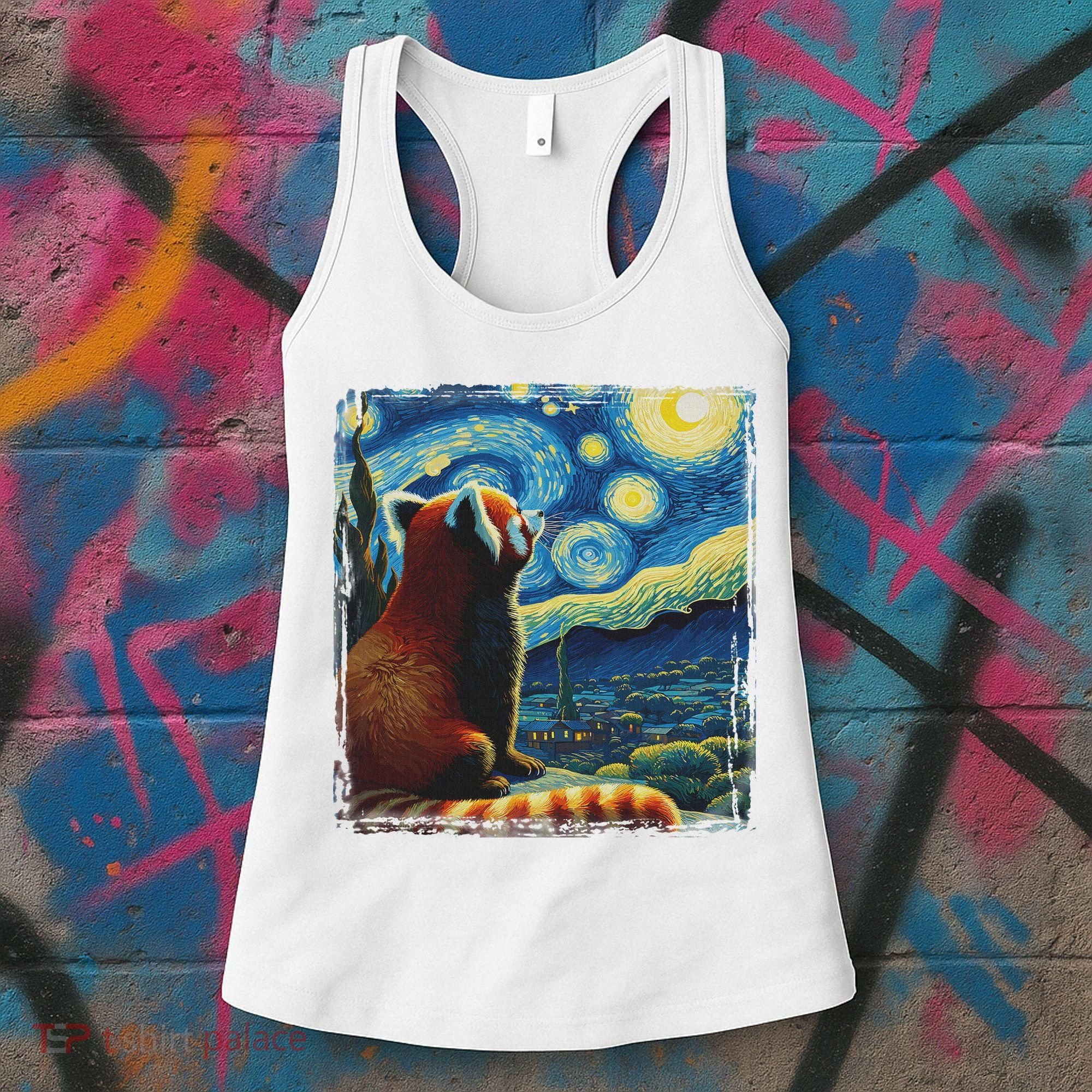 Artistic Red Panda Van Gogh Starry Night Red Panda Women's Tank Top