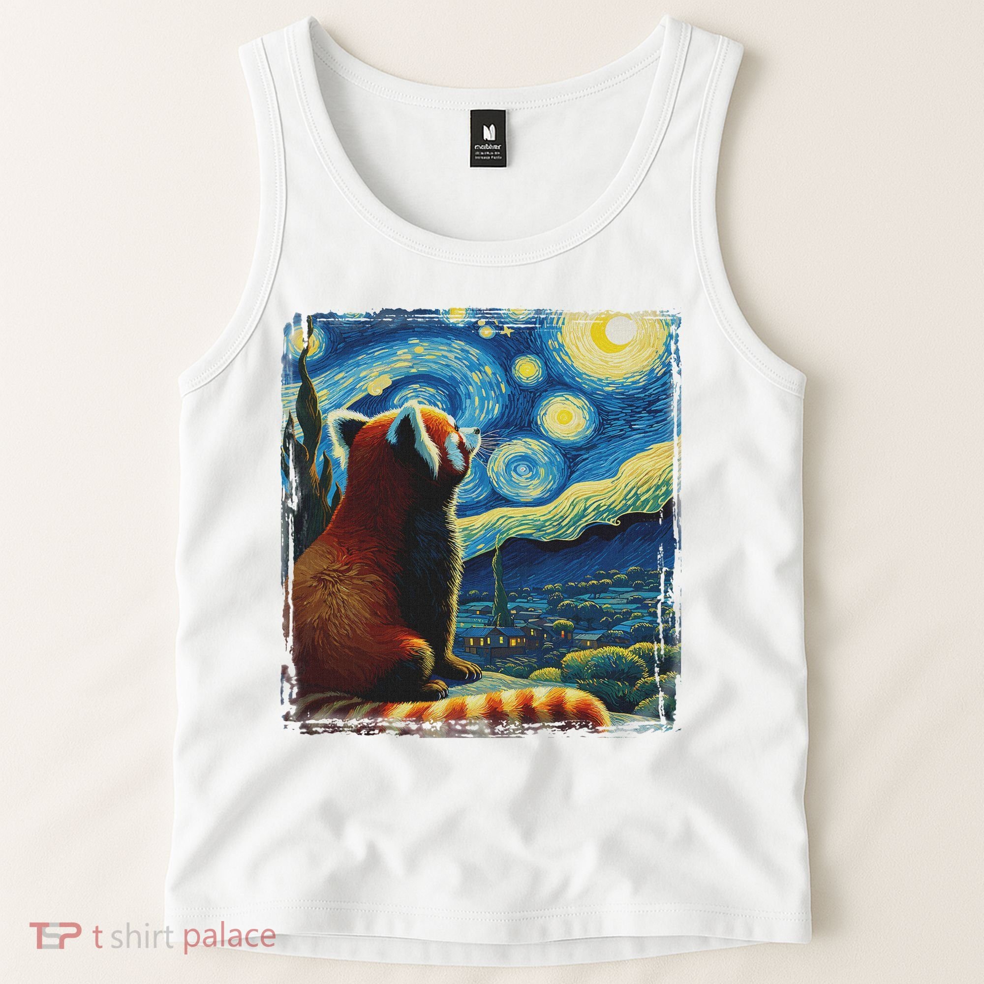 Artistic Red Panda Van Gogh Starry Night Red Panda Tank Top