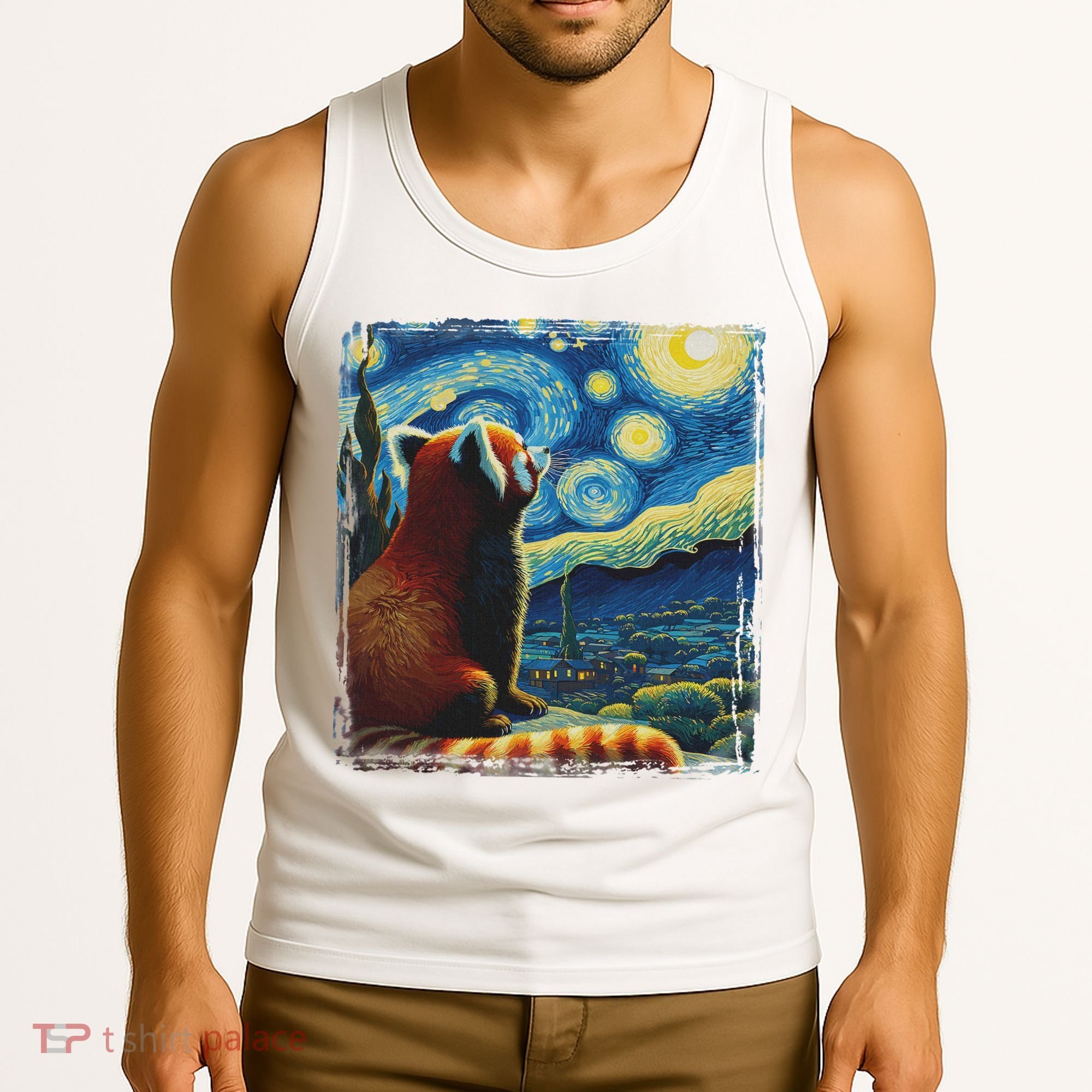 Artistic Red Panda Van Gogh Starry Night Red Panda Tank Top