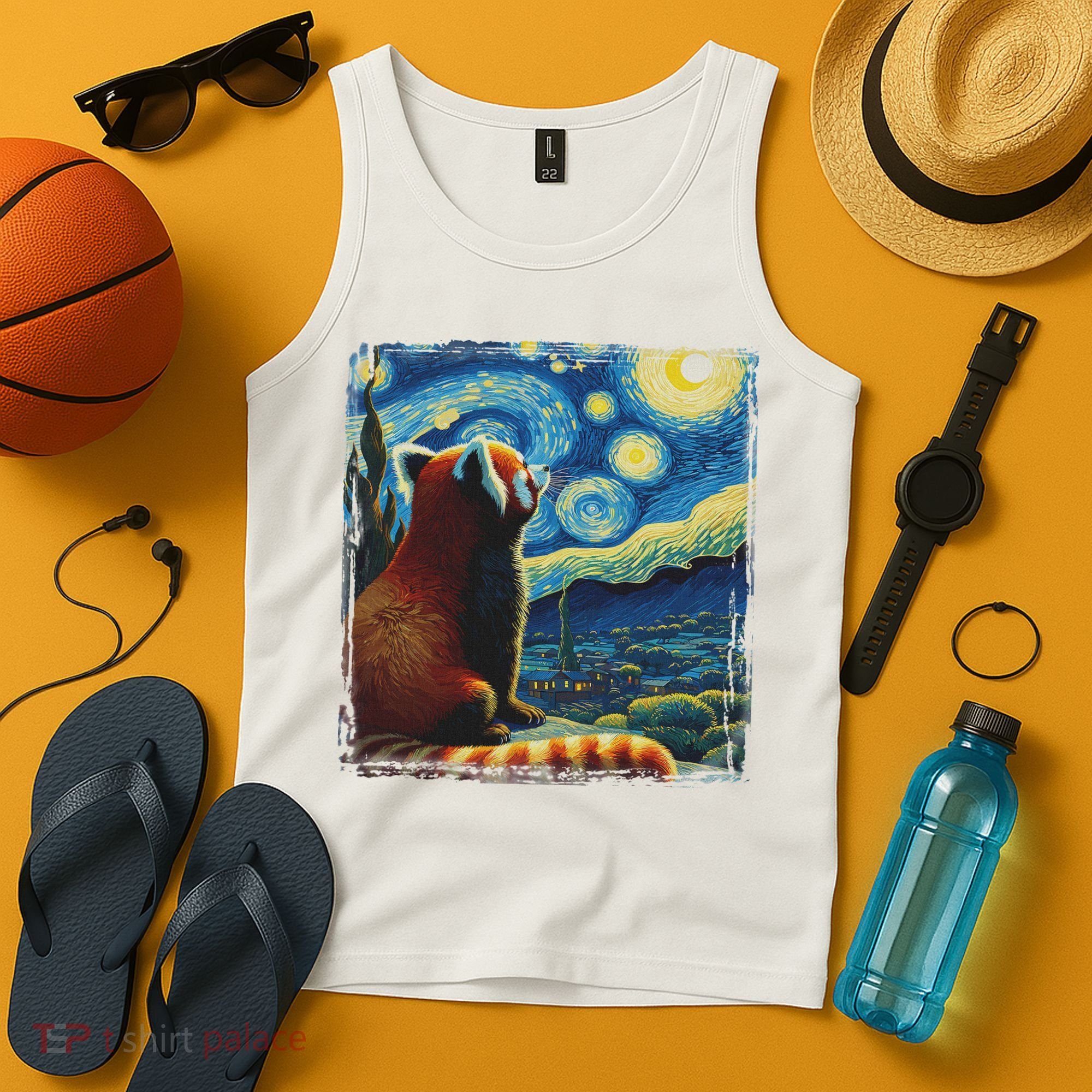 Artistic Red Panda Van Gogh Starry Night Red Panda Tank Top