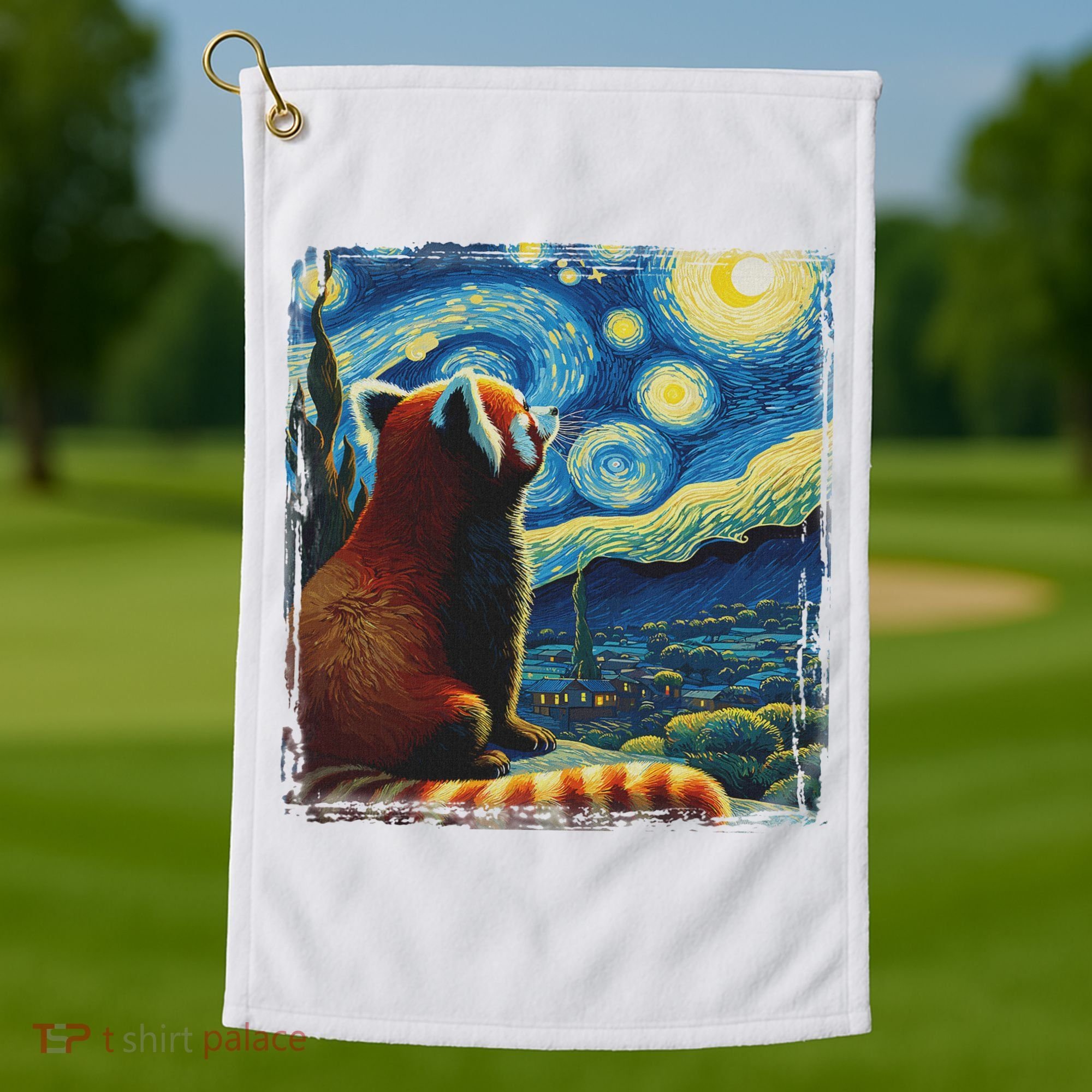 Artistic Red Panda Van Gogh Starry Night Red Panda Golf Towel