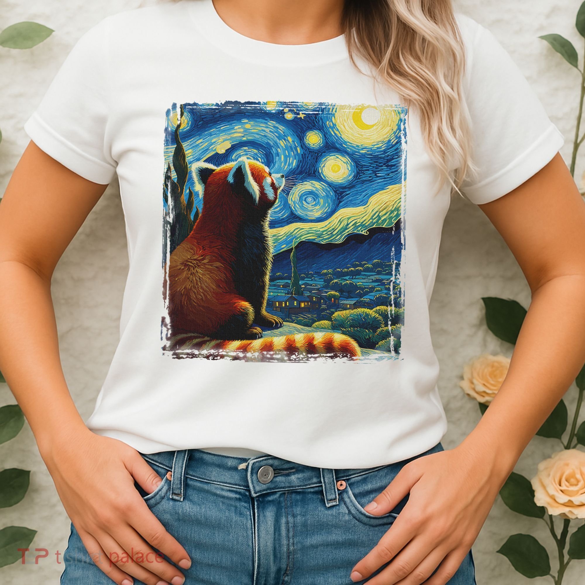 Artistic Red Panda Van Gogh Starry Night Red Panda Women's T-Shirt