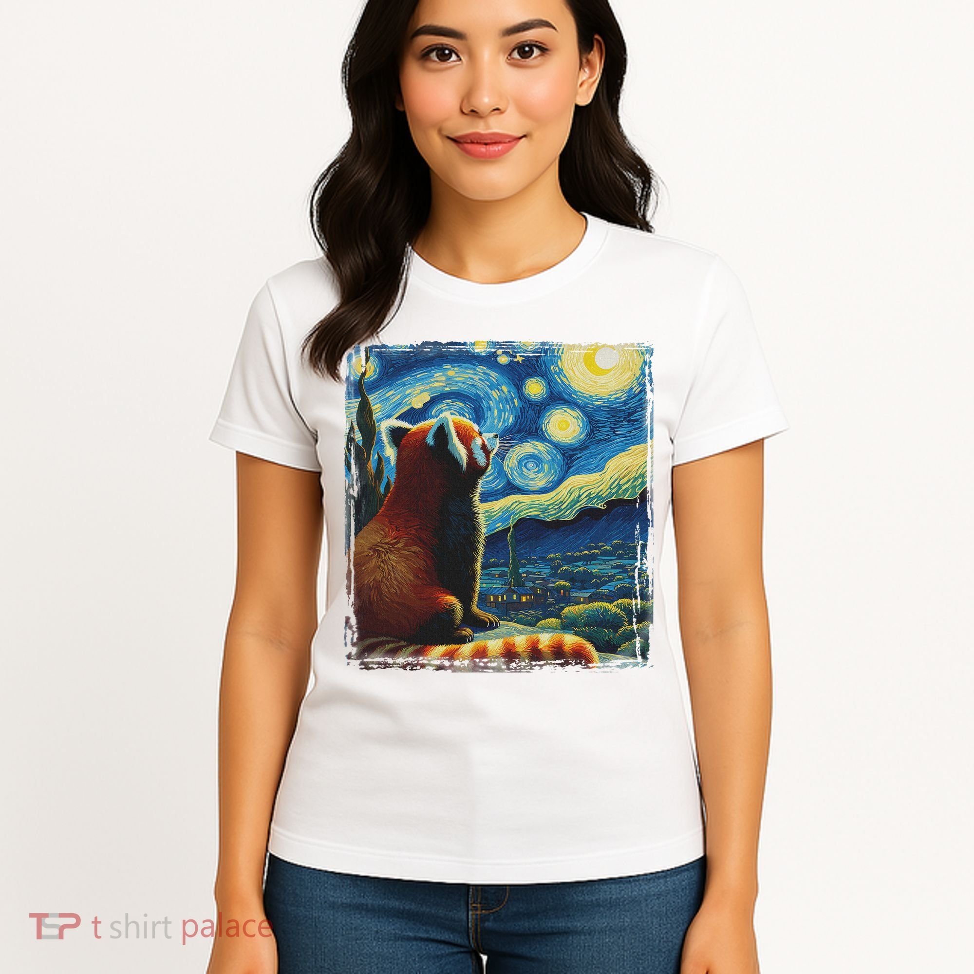 Artistic Red Panda Van Gogh Starry Night Red Panda Women's T-Shirt
