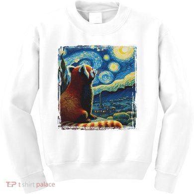 Artistic Red Panda Van Gogh Starry Night Red Panda Kids Sweatshirt