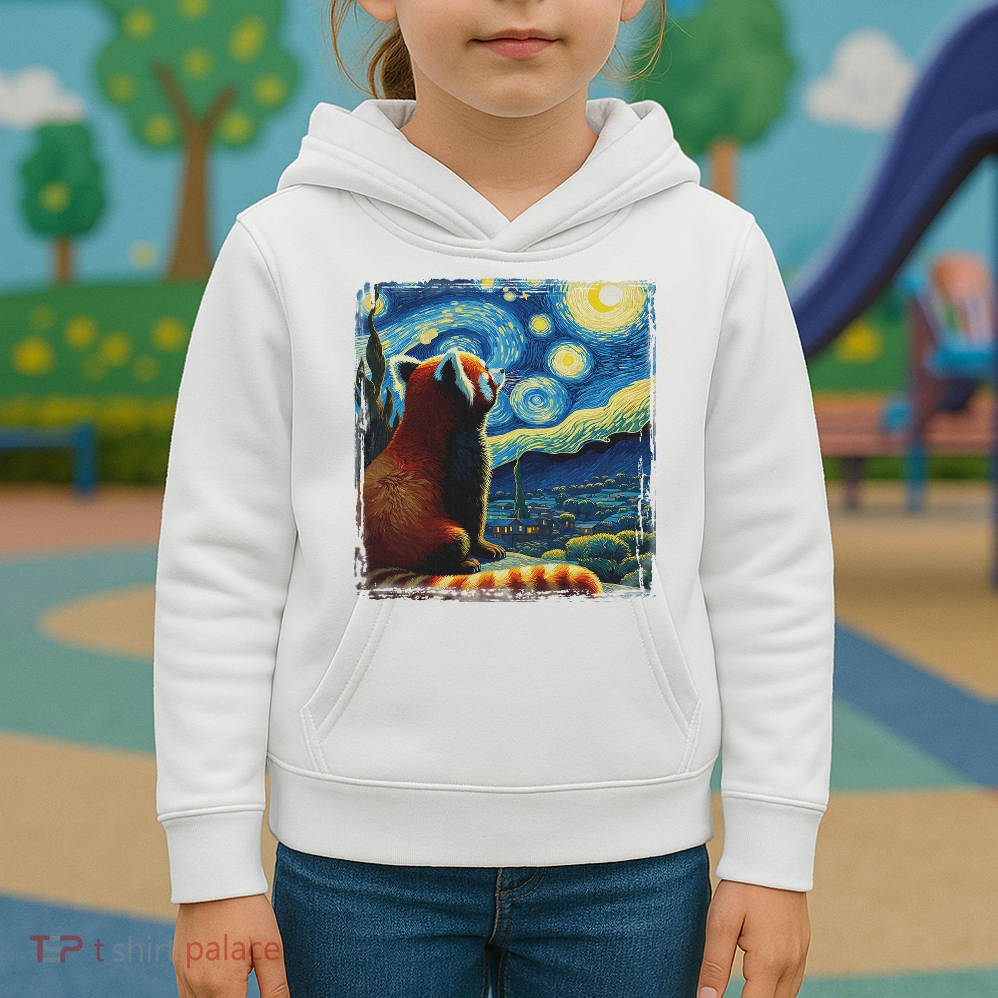 Artistic Red Panda Van Gogh Starry Night Red Panda Kids Hoodie
