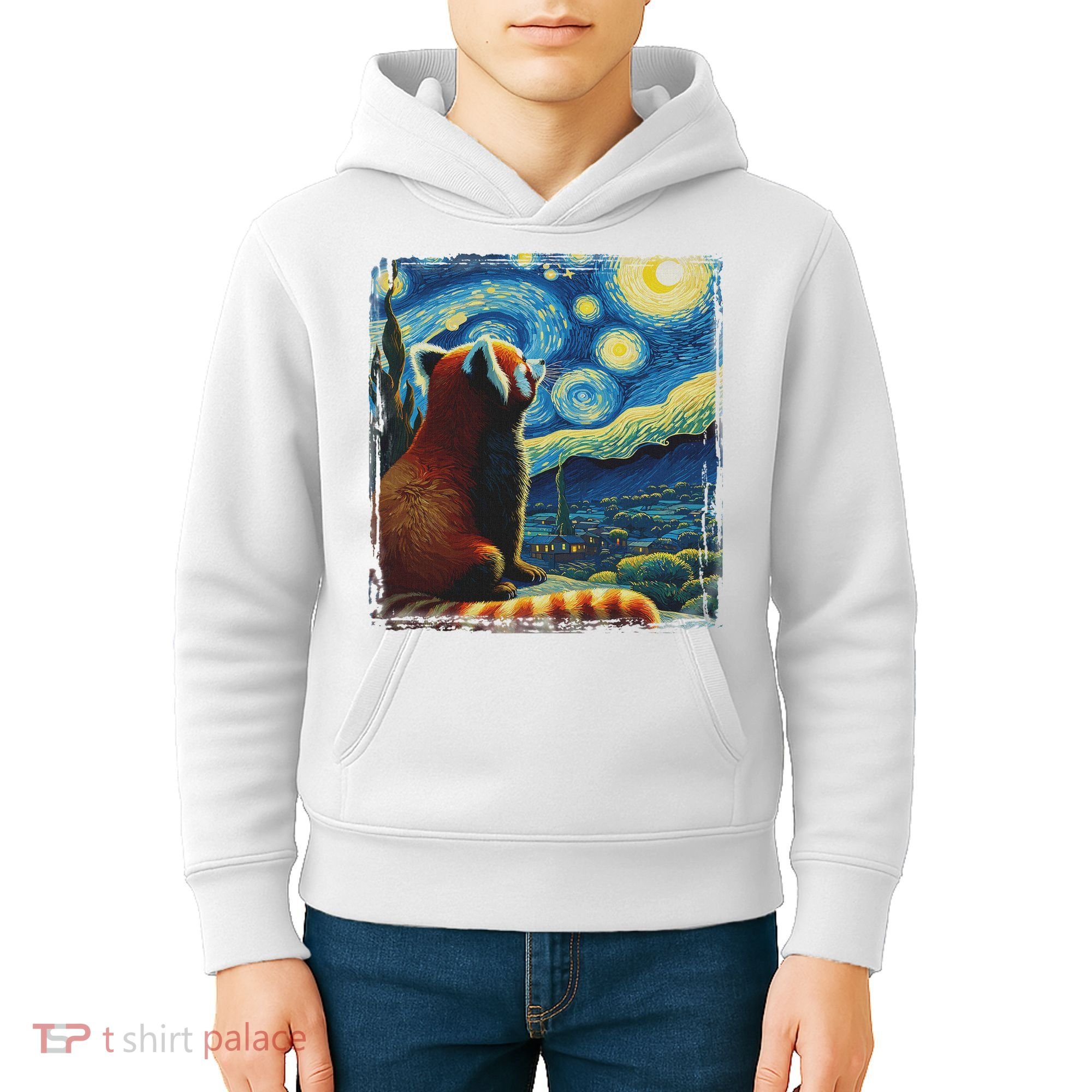 Artistic Red Panda Van Gogh Starry Night Red Panda Kids Hoodie