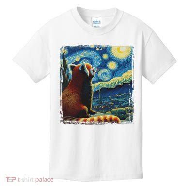 Artistic Red Panda Van Gogh Starry Night Red Panda Kids T-Shirt