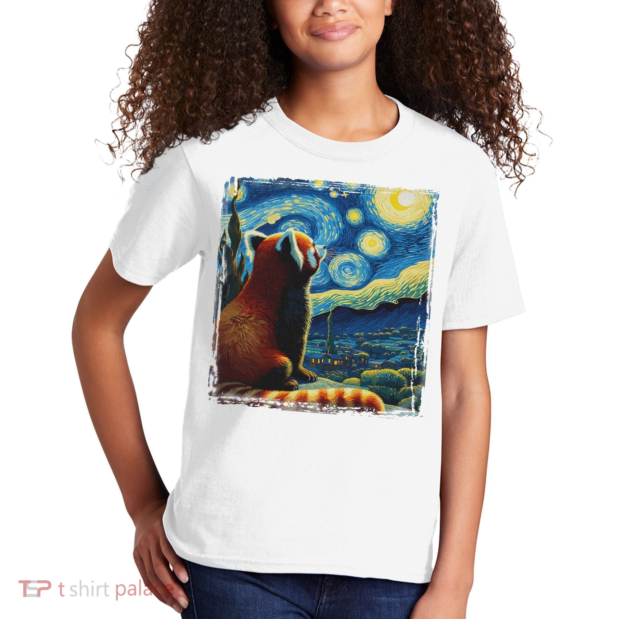 Artistic Red Panda Van Gogh Starry Night Red Panda Kids T-Shirt
