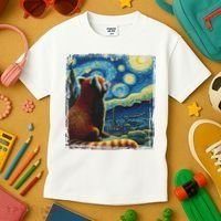 Artistic Red Panda Van Gogh Starry Night Red Panda Kids T-Shirt thumb 3
