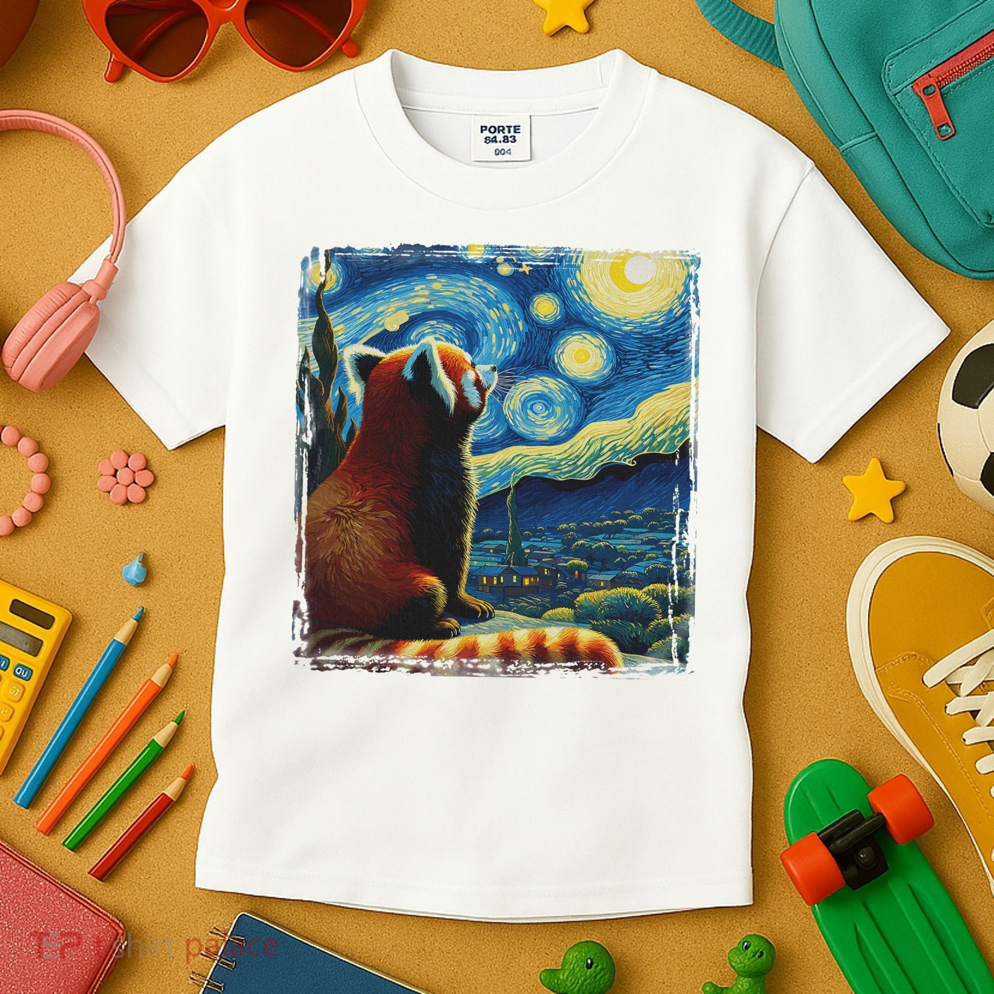 Artistic Red Panda Van Gogh Starry Night Red Panda Kids T-Shirt