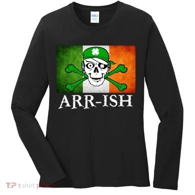 Arr-ish Irish Pirate St. Patrick's Day Flag Women's Long Sleeve Shirt