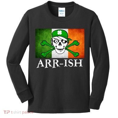 Arr-ish Irish Pirate St. Patrick's Day Flag Kids Long Sleeve Shirt