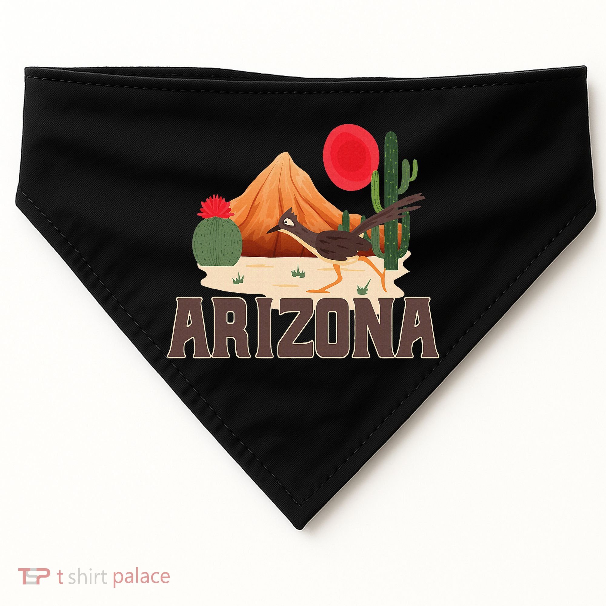 Arizona Roadrunner Retro Boho Desert Cactus USA-Made Doggie Bandana